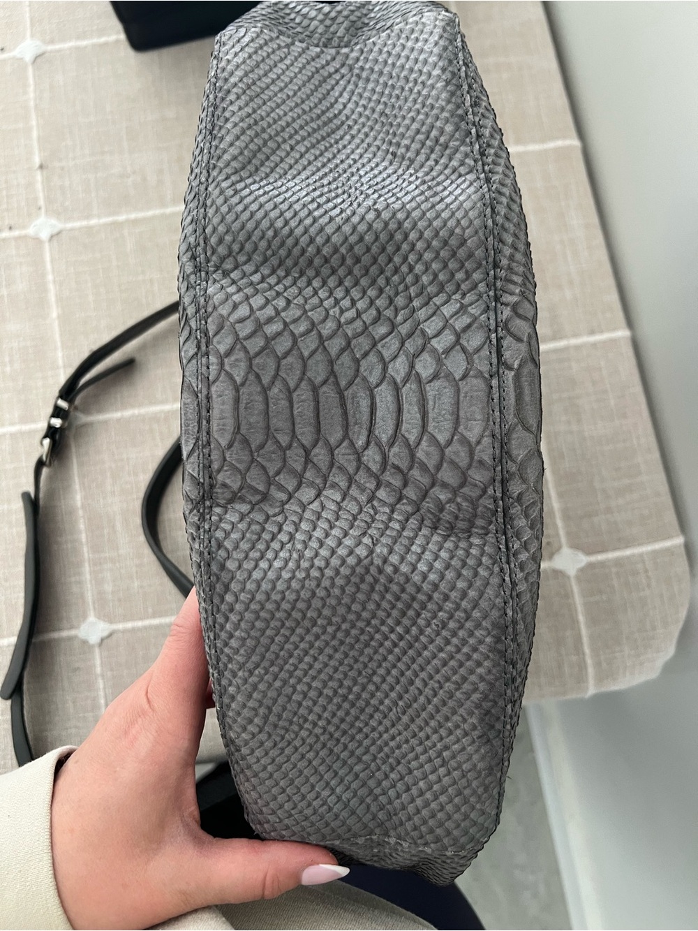 Gray Python-Embossed Leather Shoulder Bag - Picture 6 of 9